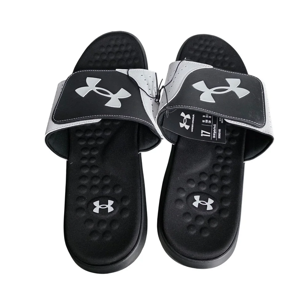 NEW Under Armour Mens Ignite Pro SL Slides Black White‎ Sandals Size 17